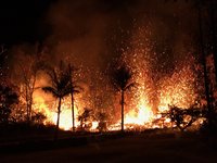 USGS Volcano fierworks behind trees
